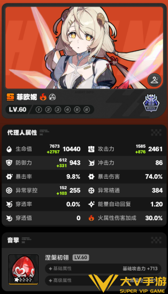 绝区零菲欧妮毕业面板数据一览